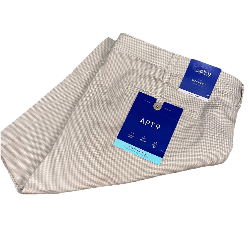 APT 9 Modern Luxe Performance Tech Shorts 7" Beige Cotton Golf Men's 40 Slim NWT
